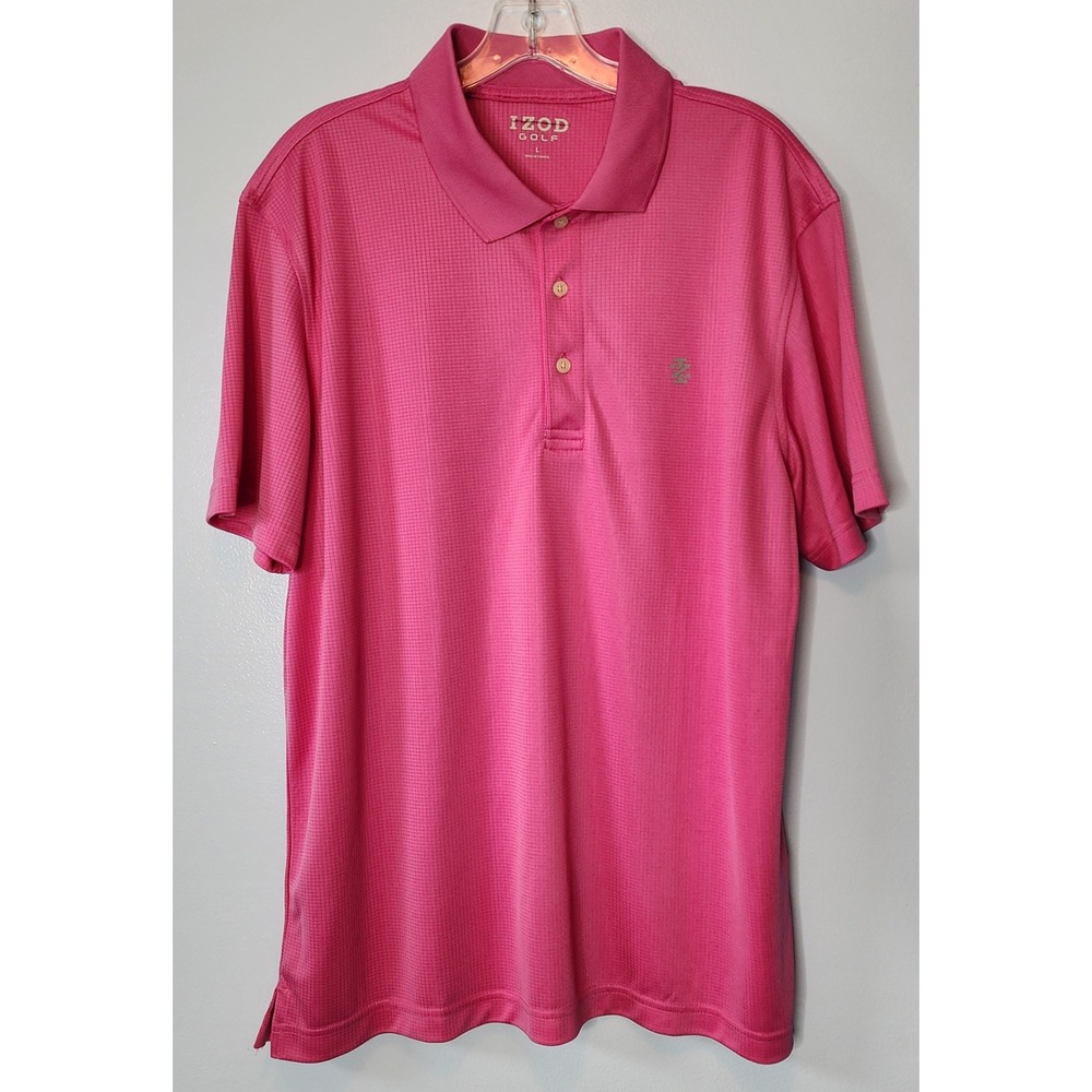 IZOD Golf Polo Shirt Mens Large Pink Textured Short Sleeve Performance EXC